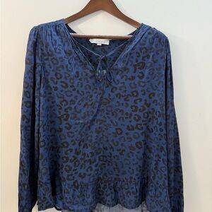 LOFT Black and Blue Animal Print Blouse